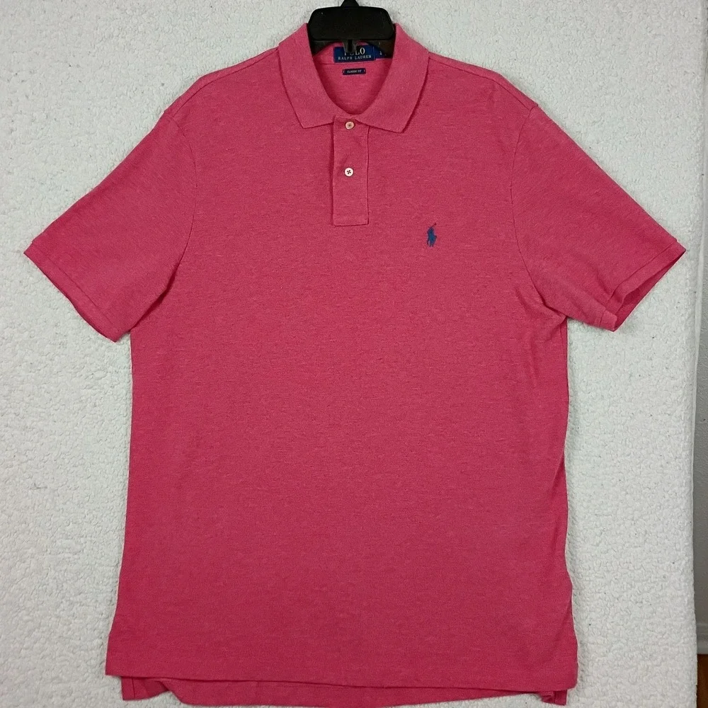 Polo Ralph Lauren Polo Shirt Mens Large Pink Heathered Knit Classic Fit